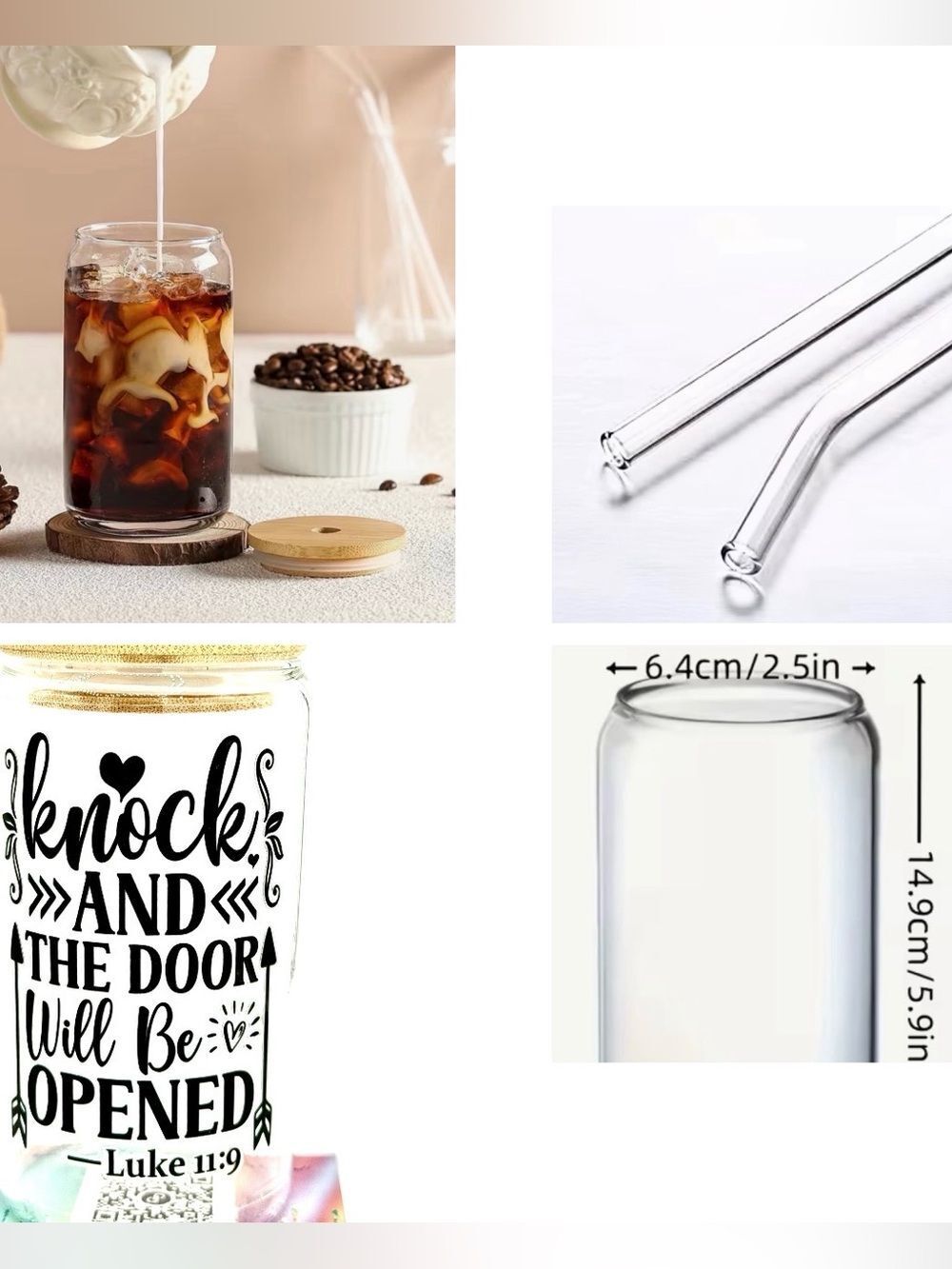 NWT KNOCK AND THE DOOR WILL BE OPENED GLASS DRINK CONTAINER OTHER LISTINGS AVAIL